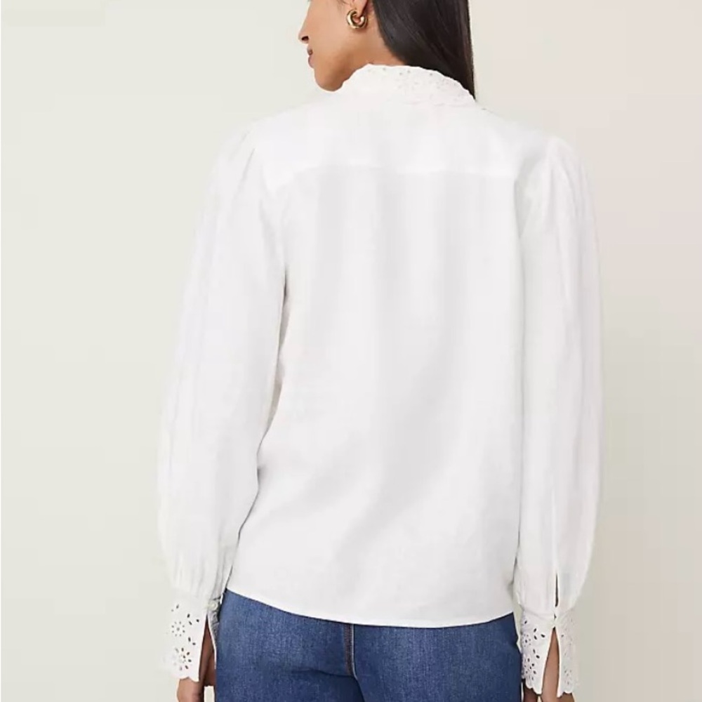 Ann Taylor Elegant White Eyelet Blouse Classic Size M NWT - Picture 3 of 15